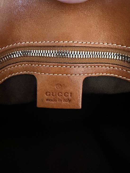 GUCCI GG Rains Hobo Canvas Leather Beige Blue Stripe Jackie Silver Hardware Rein - Picture 11 of 12